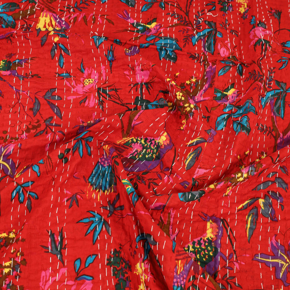 Red - Jaipur Print Double Tagai Kantha Bed Cover 10