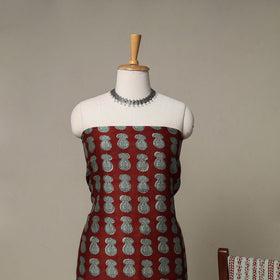 Bagh Hand Block Print Natural Dyed Chanderi Silk 3pc Unstitched Dress Material Suit Set 32