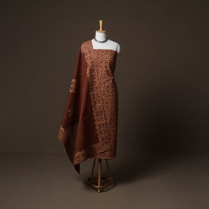 Applique Cutwork Cotton Unstitched Dress Material: Kurta, Bottom & Dupatta 29