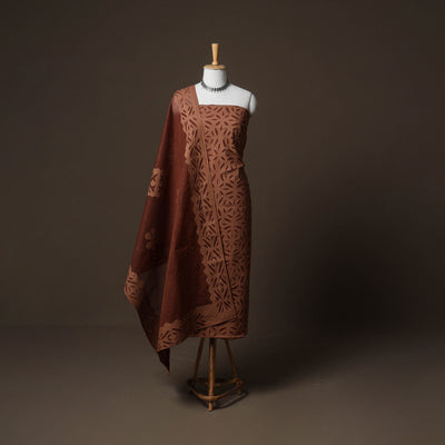 Applique Cutwork Cotton Unstitched Dress Material: Kurta, Bottom & Dupatta 29