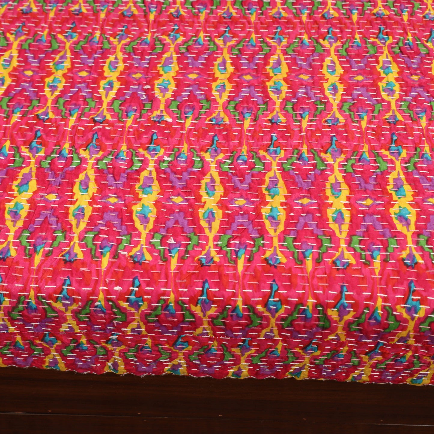 Pink - Jaipur Print Double Tagai Kantha Bed Cover 11