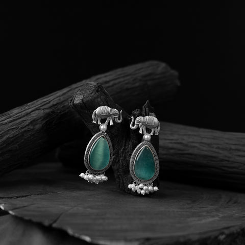 Green - saanjh bela elephant oxidised earrings - handcrafted