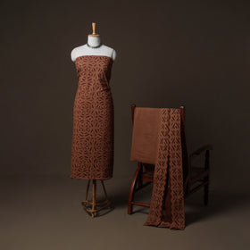 Applique Cutwork Cotton Unstitched Dress Material: Kurta, Bottom & Dupatta 29