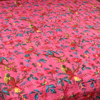 Pink - Jaipur Print Double Tagai Kantha Bed Cover 12