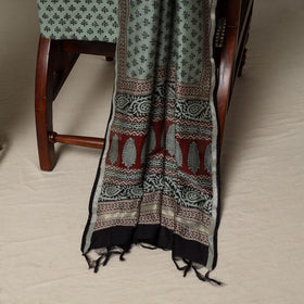 Bagh Hand Block Print Natural Dyed Chanderi Silk 3pc Unstitched Dress Material Suit Set 33