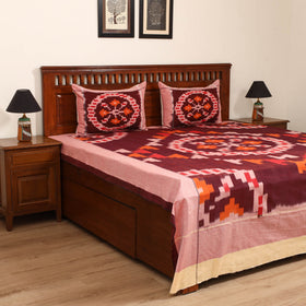 Maroon - Pochampally Ikat Cotton Double Bedsheet Set (108 x 90 in) 20