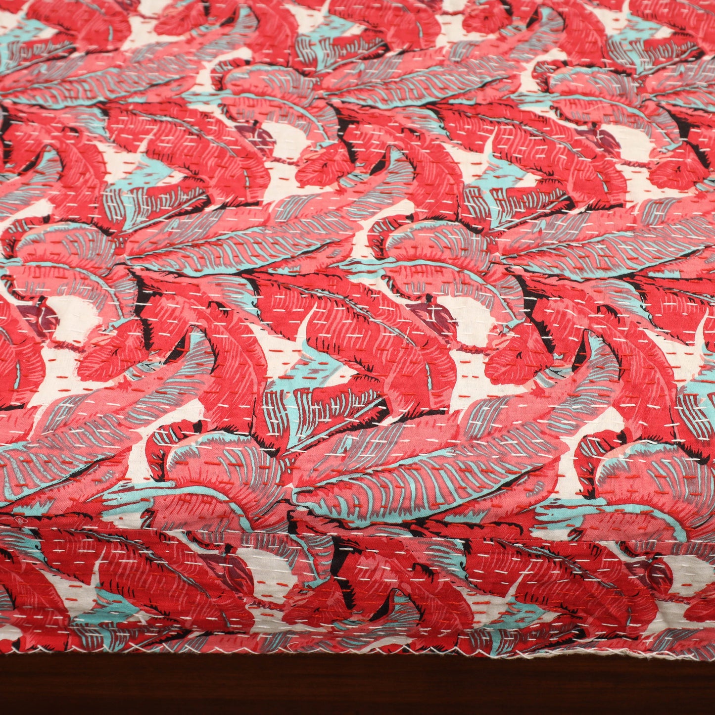 Red - Jaipur Print Double Tagai Kantha Bed Cover 13