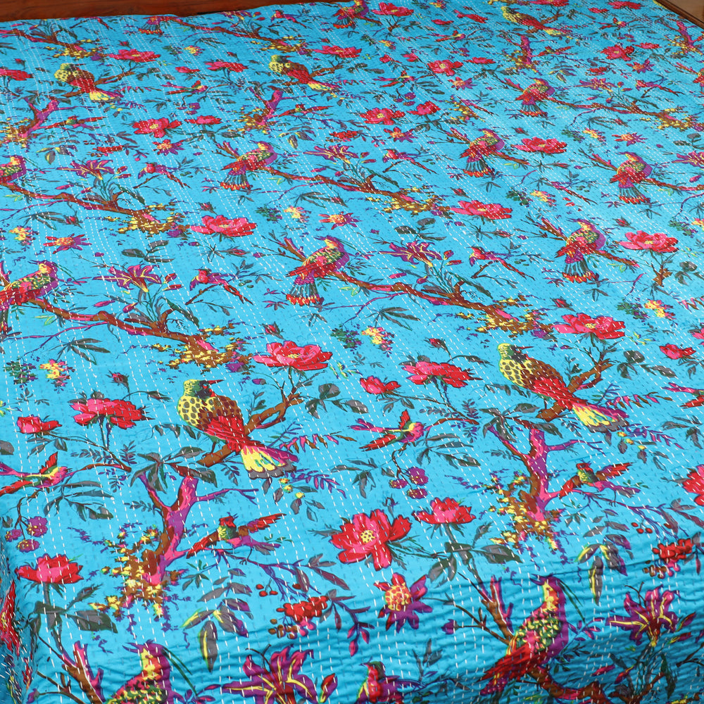 Blue - Jaipur Print Double Tagai Kantha Bed Cover 14