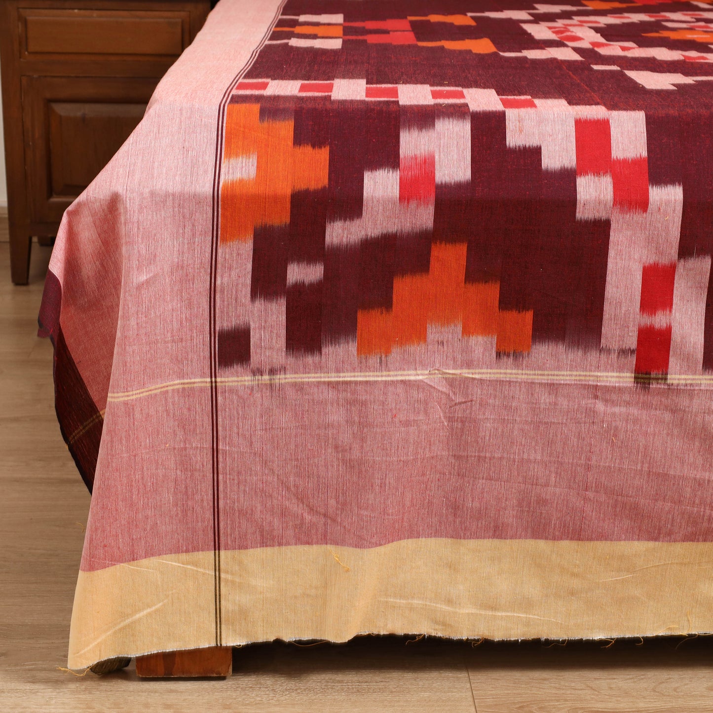 Maroon - Pochampally Ikat Cotton Double Bedsheet Set (108 x 90 in) 20