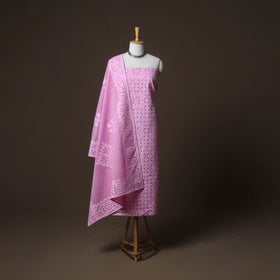 Applique Cutwork Cotton Unstitched Dress Material: Kurta, Bottom & Dupatta 31