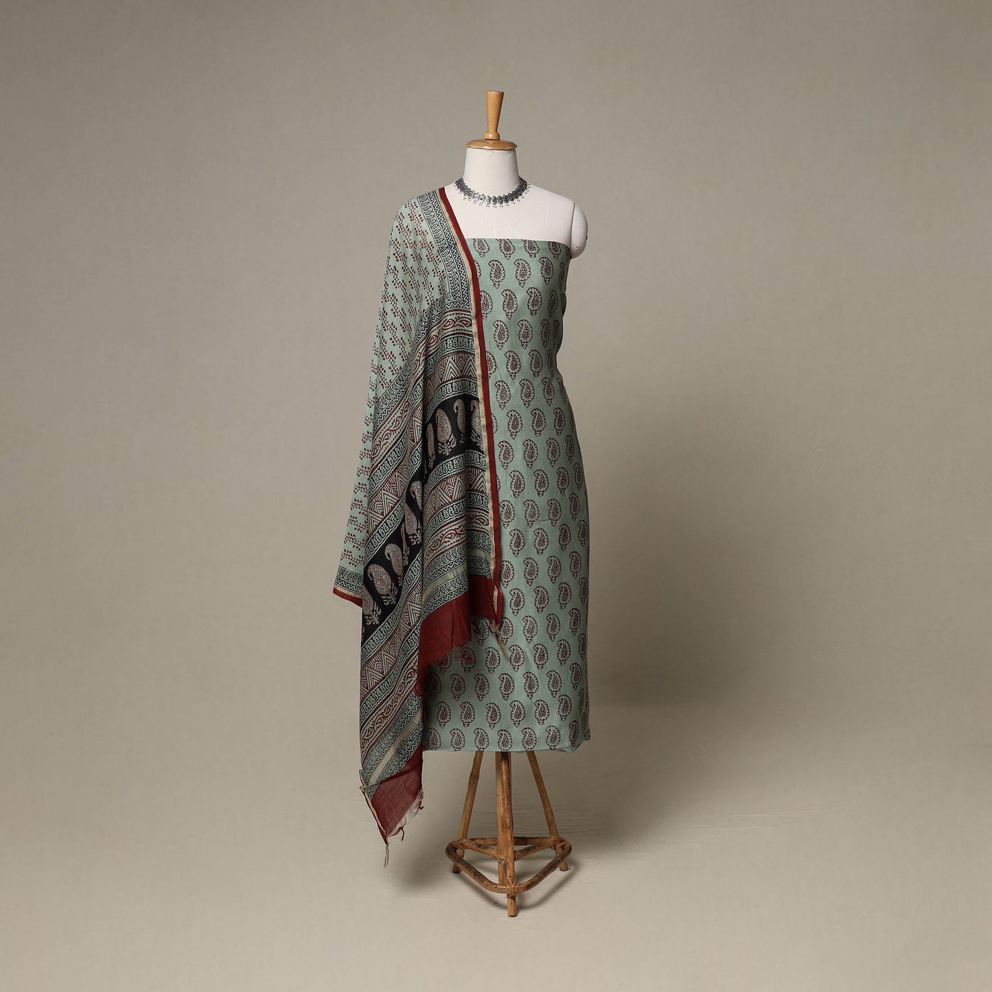 Bagh Hand Block Print Natural Dyed Chanderi Silk 3pc Unstitched Dress Material Suit Set 35