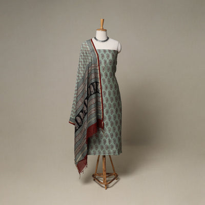 Bagh Hand Block Print Natural Dyed Chanderi Silk 3pc Unstitched Dress Material Suit Set 35