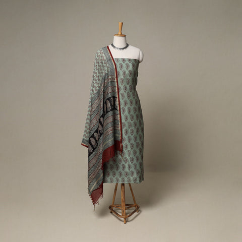Bagh Hand Block Print Natural Dyed Chanderi Silk 3pc Unstitched Dress Material Suit Set 35