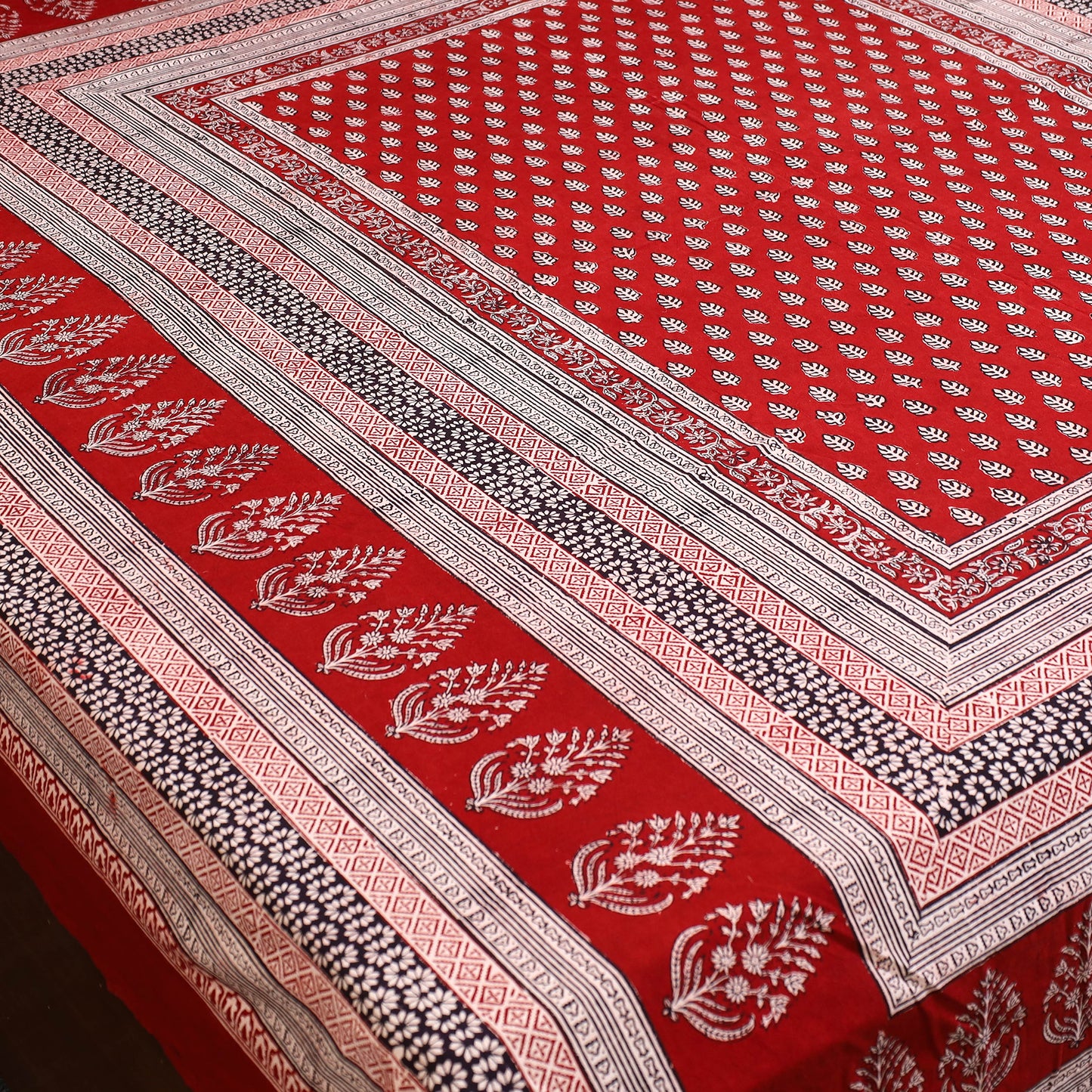 Red - Block Print Cotton Bagh Double Bed Sheet (108 x 90 in) 07