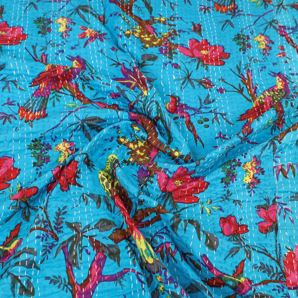 Blue - Jaipur Print Double Tagai Kantha Bed Cover 14