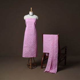 Applique Cutwork Cotton Unstitched Dress Material: Kurta, Bottom & Dupatta 31