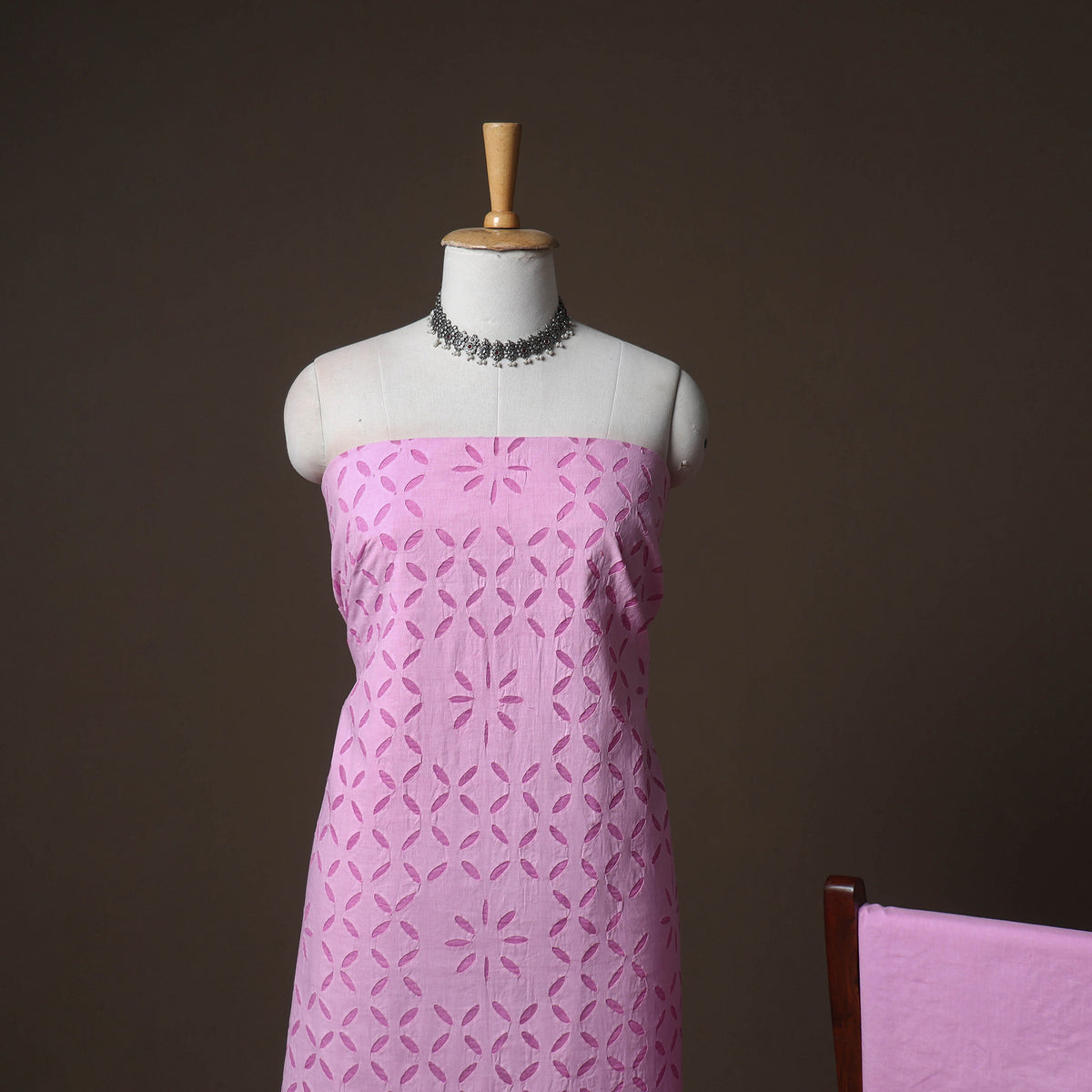 Applique Cutwork Cotton Unstitched Dress Material: Kurta, Bottom & Dupatta 31