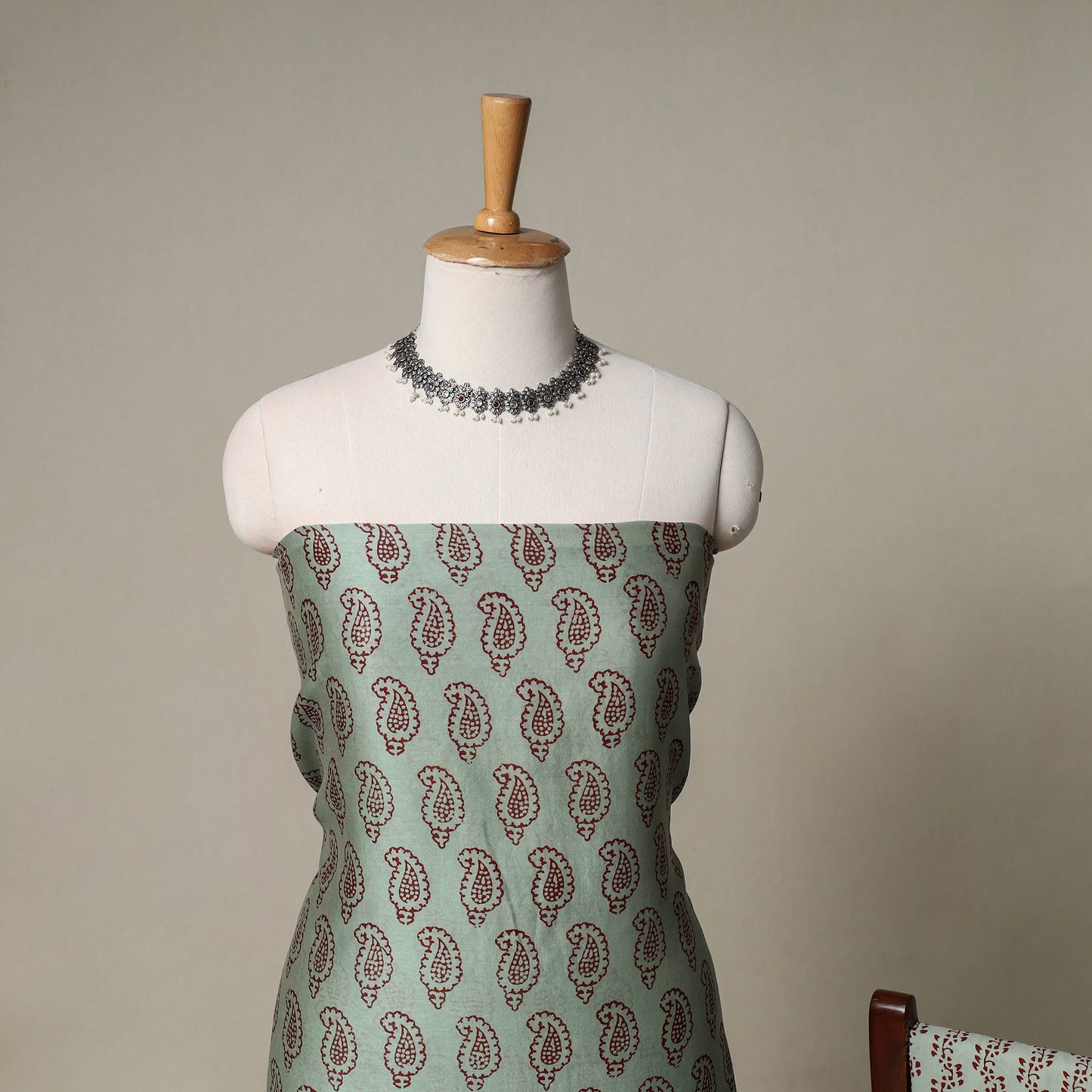 Bagh Hand Block Print Natural Dyed Chanderi Silk 3pc Unstitched Dress Material Suit Set 35
