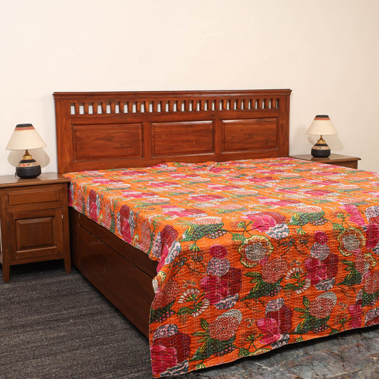 Orange - Jaipur Print Double Tagai Kantha Bed Cover 15