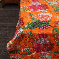 Orange - Jaipur Print Double Tagai Kantha Bed Cover 15