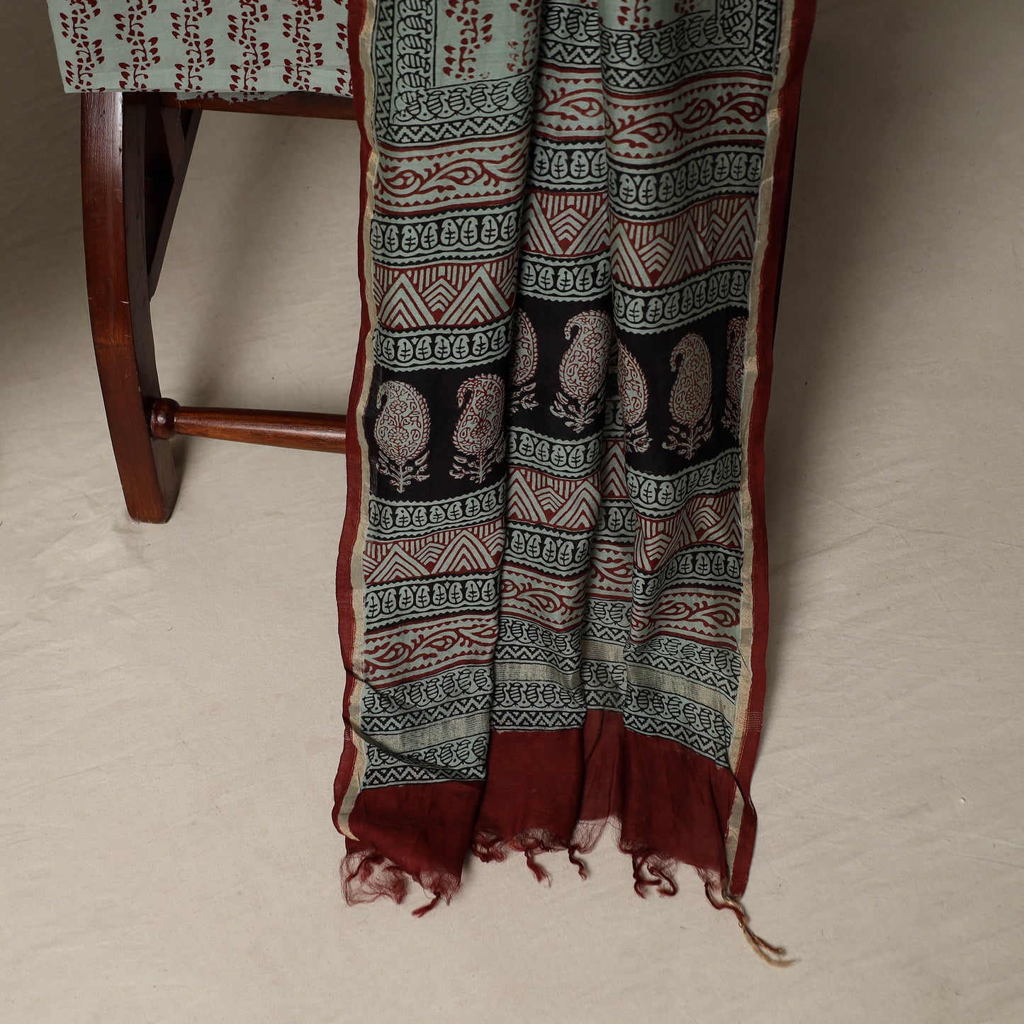 Bagh Hand Block Print Natural Dyed Chanderi Silk 3pc Unstitched Dress Material Suit Set 35