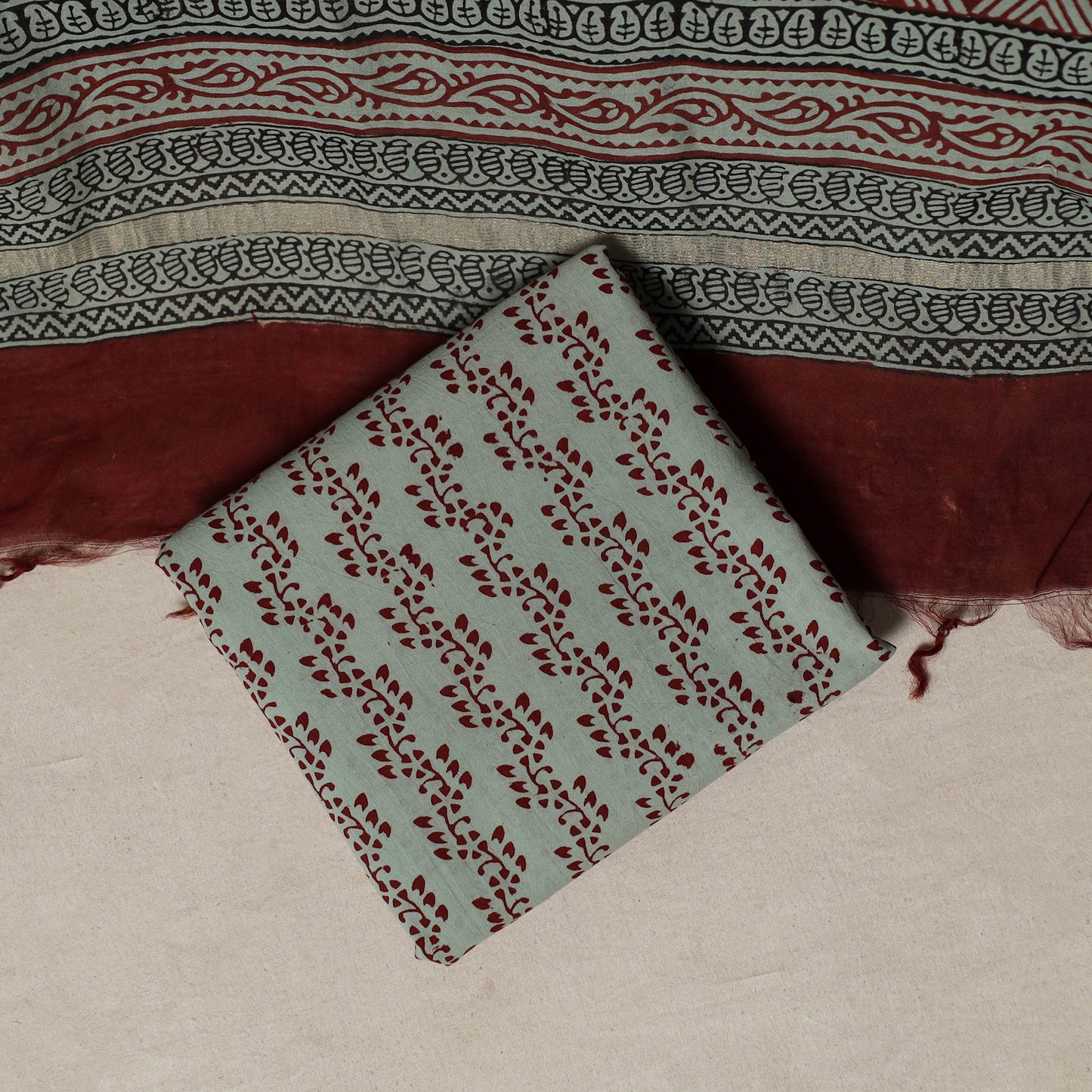 Bagh Hand Block Print Natural Dyed Chanderi Silk 3pc Unstitched Dress Material Suit Set 35