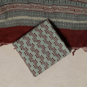 Bagh Hand Block Print Natural Dyed Chanderi Silk 3pc Unstitched Dress Material Suit Set 35
