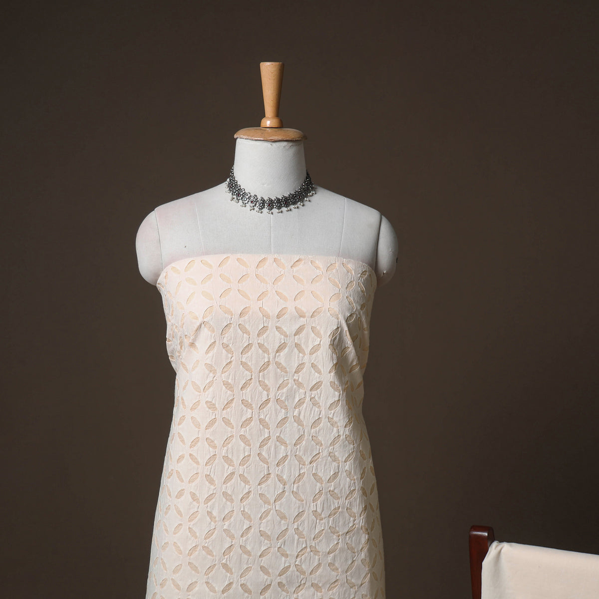 Applique Cutwork Cotton Unstitched Dress Material: Kurta, Bottom & Dupatta 32