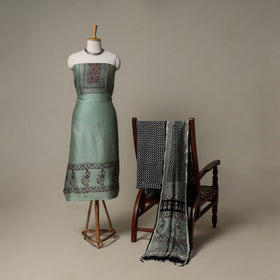 Bagh Hand Block Print Natural Dyed Chanderi Silk 3pc Unstitched Dress Material Suit Set 36