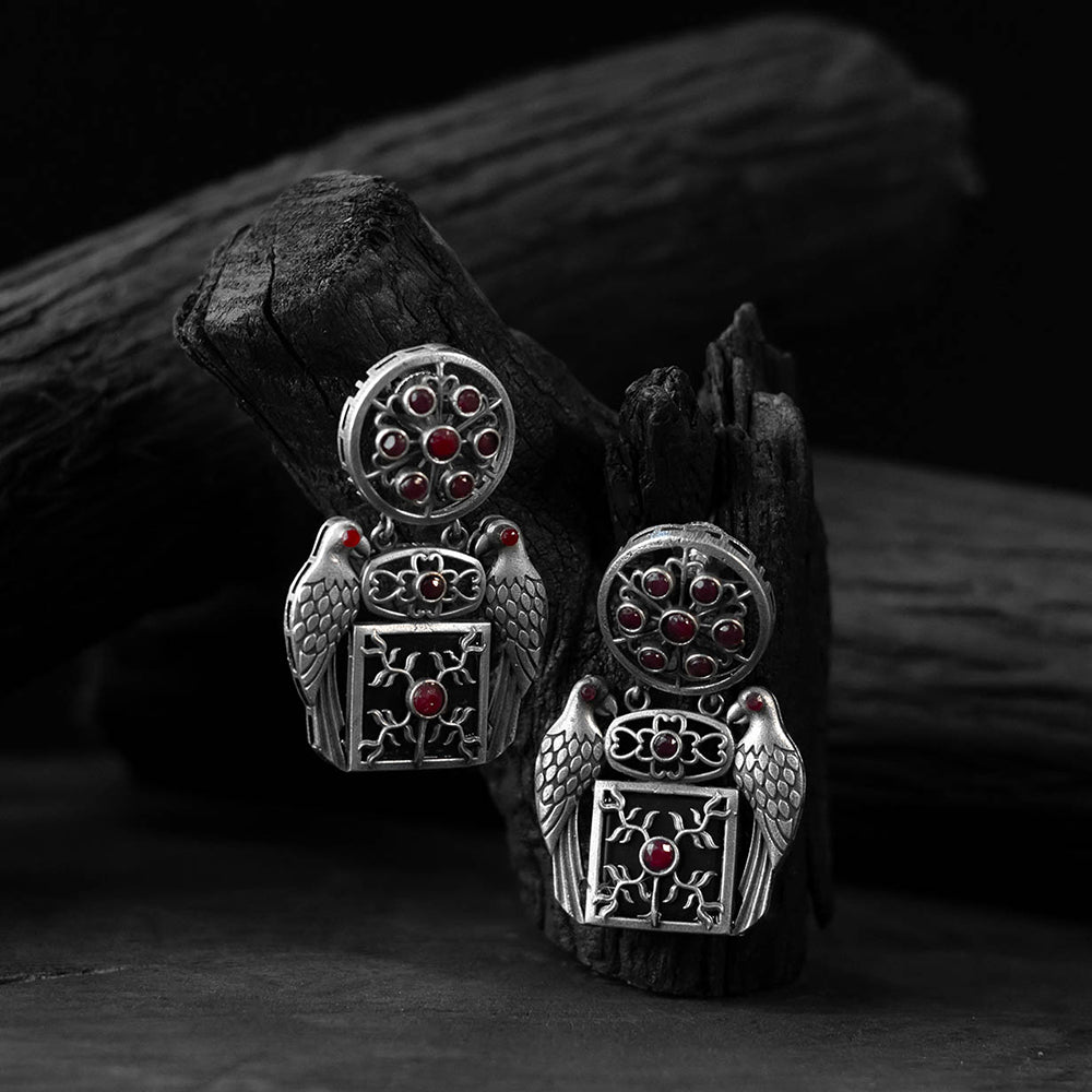 Red - saanjh bela bird oxidised earrings - handcrafted