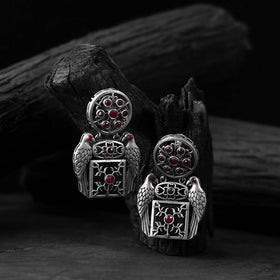 Red - saanjh bela bird oxidised earrings - handcrafted