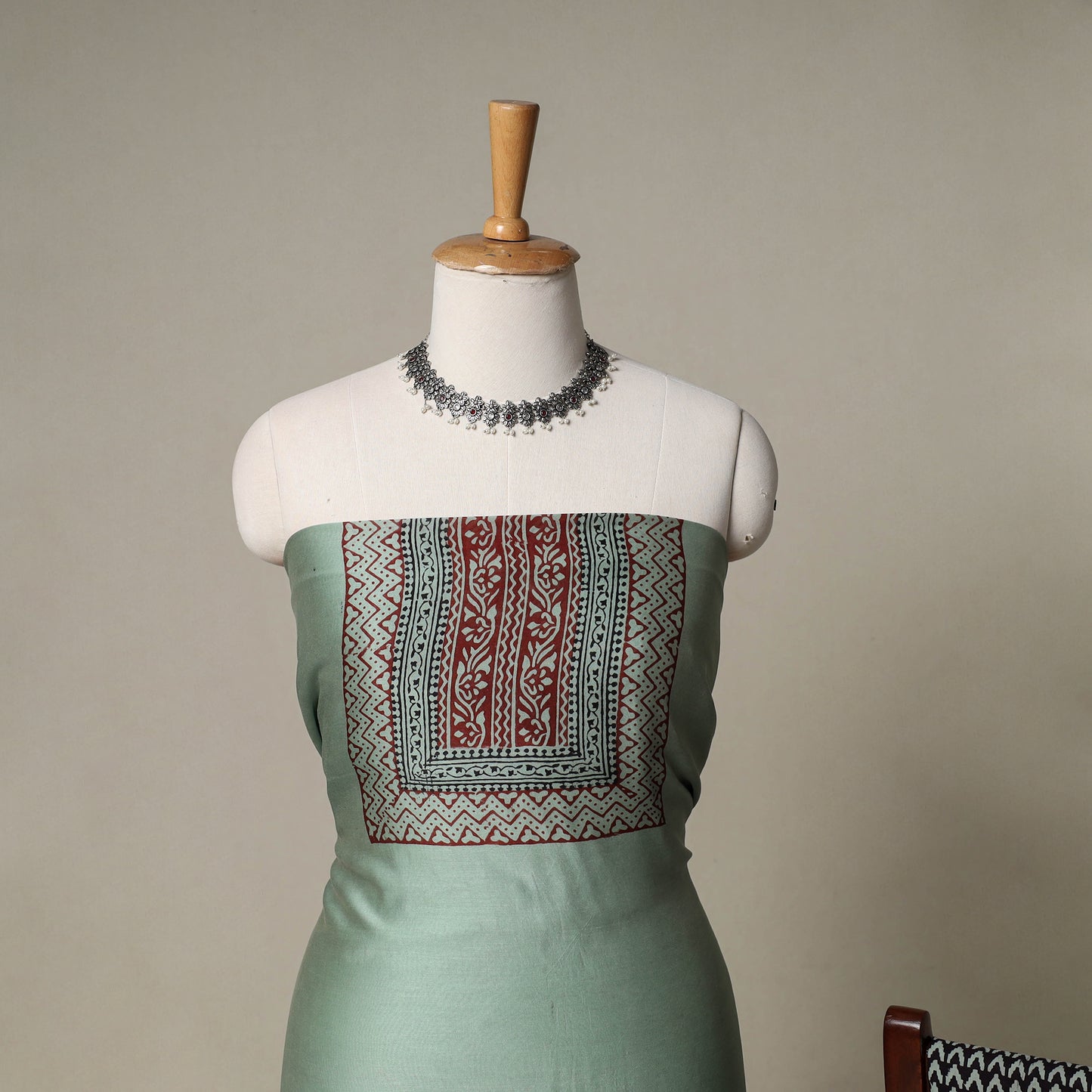 Bagh Hand Block Print Natural Dyed Chanderi Silk 3pc Unstitched Dress Material Suit Set 36
