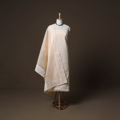 Applique Cutwork Cotton Unstitched Dress Material: Kurta, Bottom & Dupatta 32
