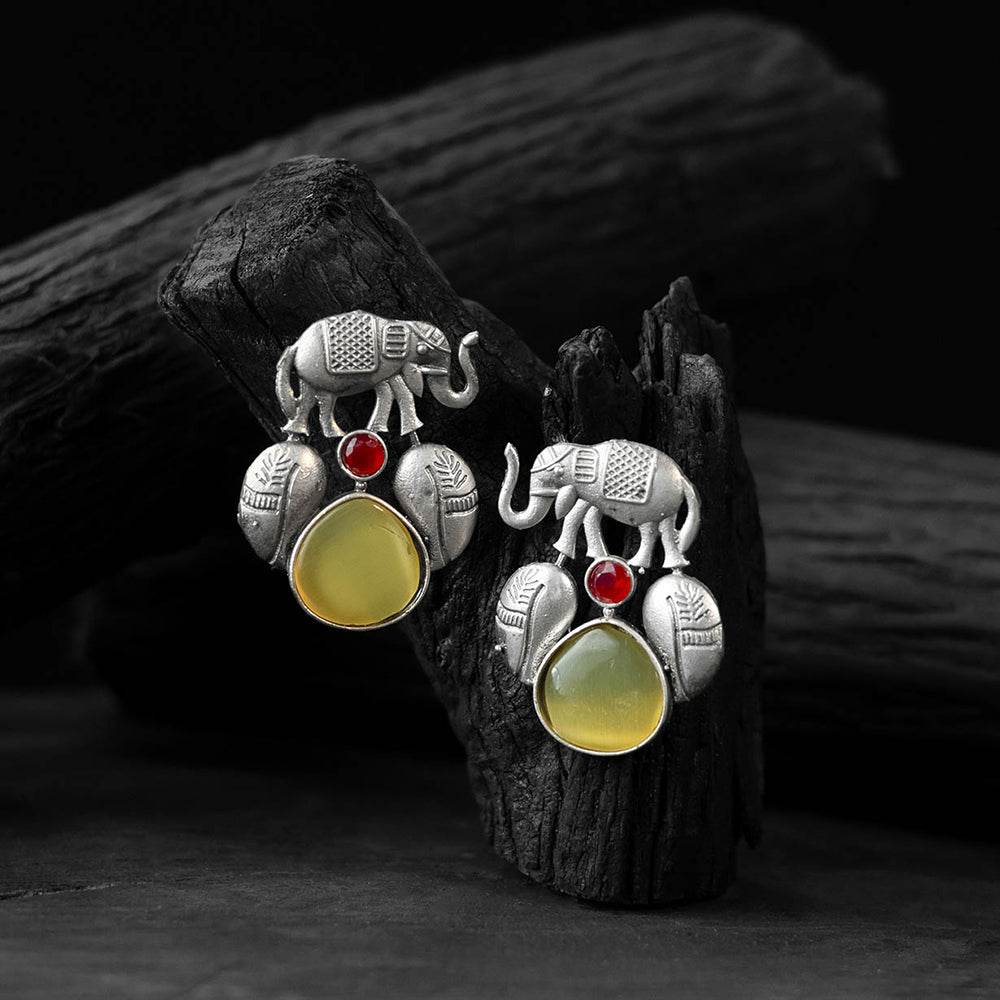 Yellow - saanjh bela elephant & leaves oxidised earring