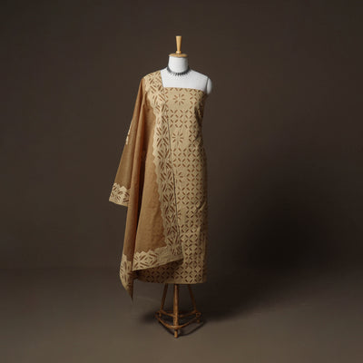 Applique Cutwork Cotton Unstitched Dress Material: Kurta, Bottom & Dupatta 33