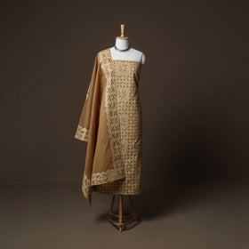 Applique Cutwork Cotton Unstitched Dress Material: Kurta, Bottom & Dupatta 33