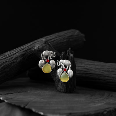 Yellow - saanjh bela elephant & leaves oxidised earring