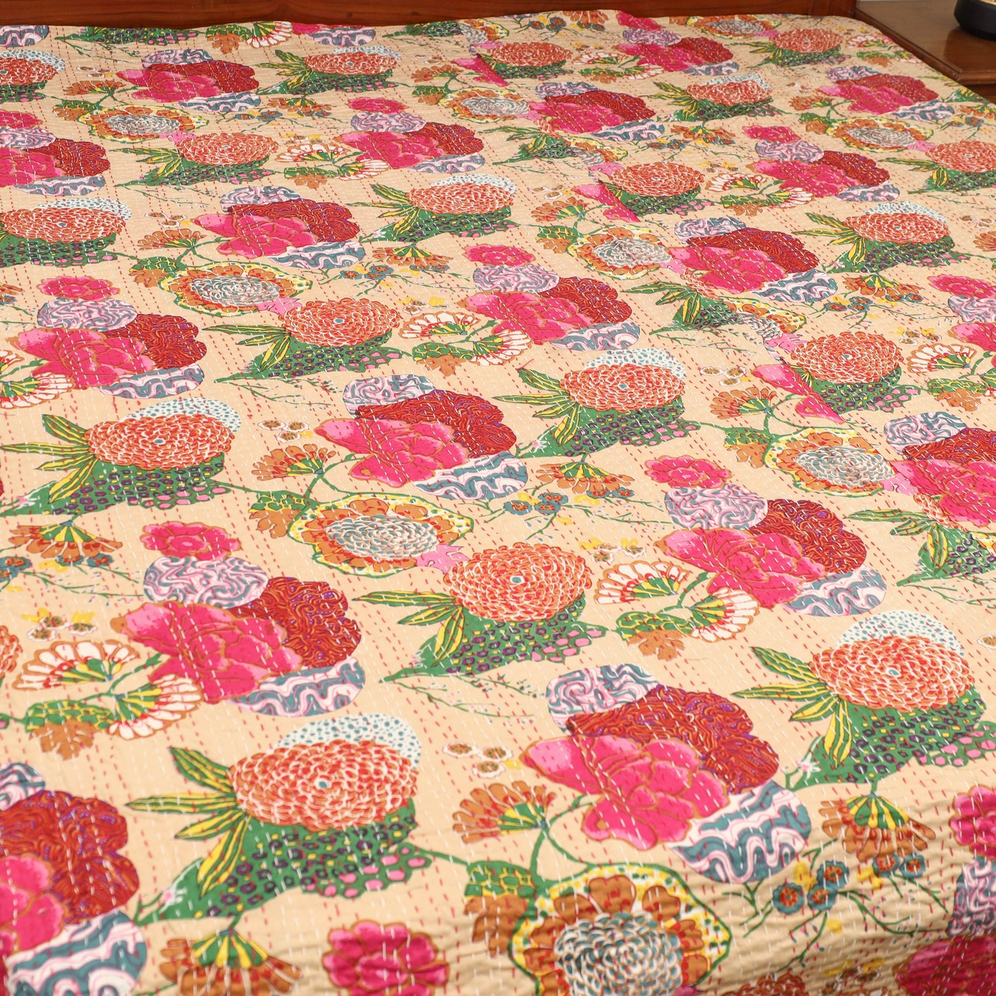 Brown - Jaipur Print Double Tagai Kantha Bed Cover 17