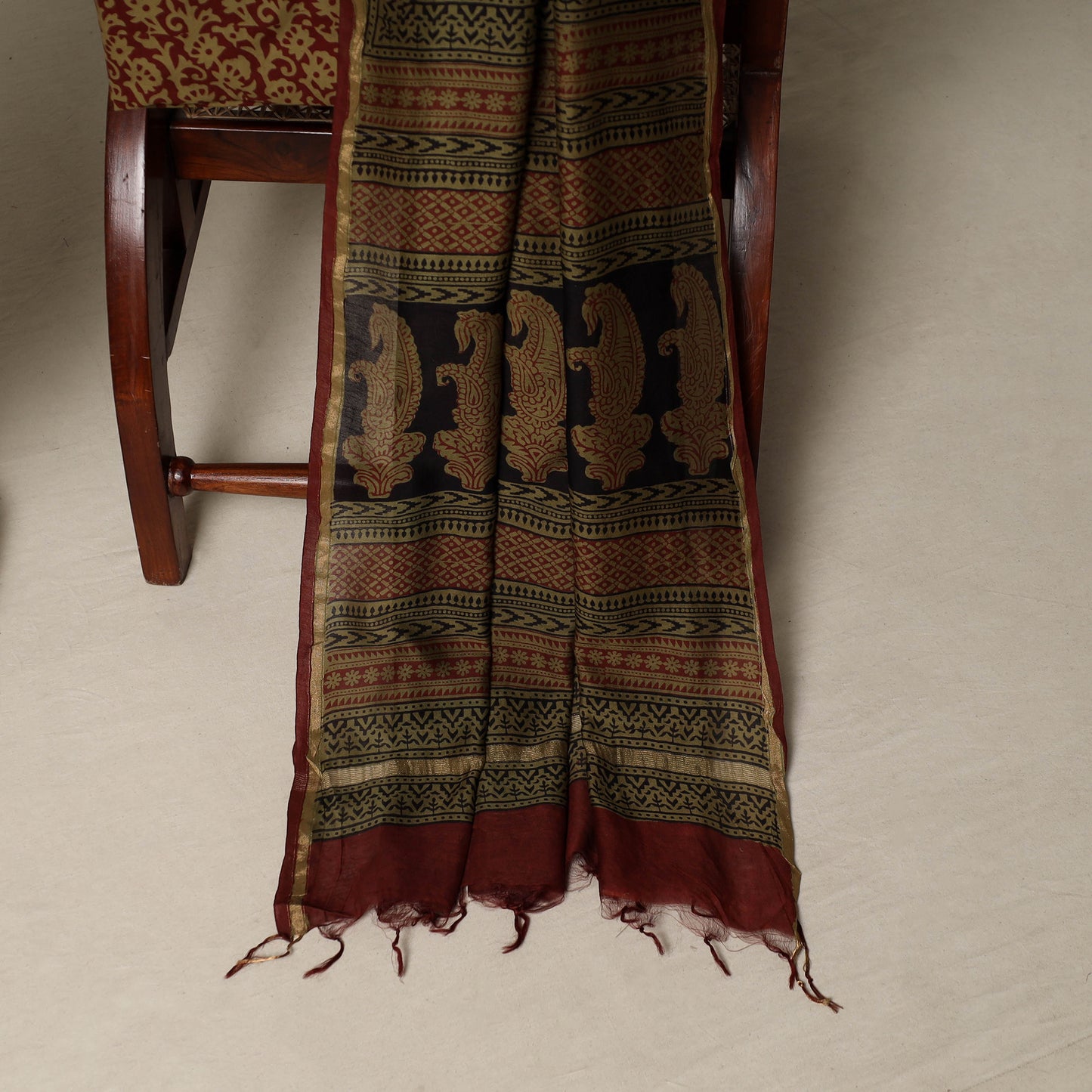 Bagh Hand Block Print Natural Dyed Chanderi Silk 3pc Unstitched Dress Material Suit Set 37