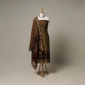 Bagh Hand Block Print Natural Dyed Chanderi Silk 3pc Unstitched Dress Material Suit Set 38