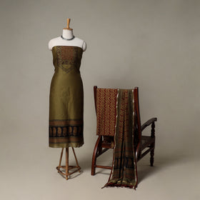 Bagh Hand Block Print Natural Dyed Chanderi Silk 3pc Unstitched Dress Material Suit Set 38