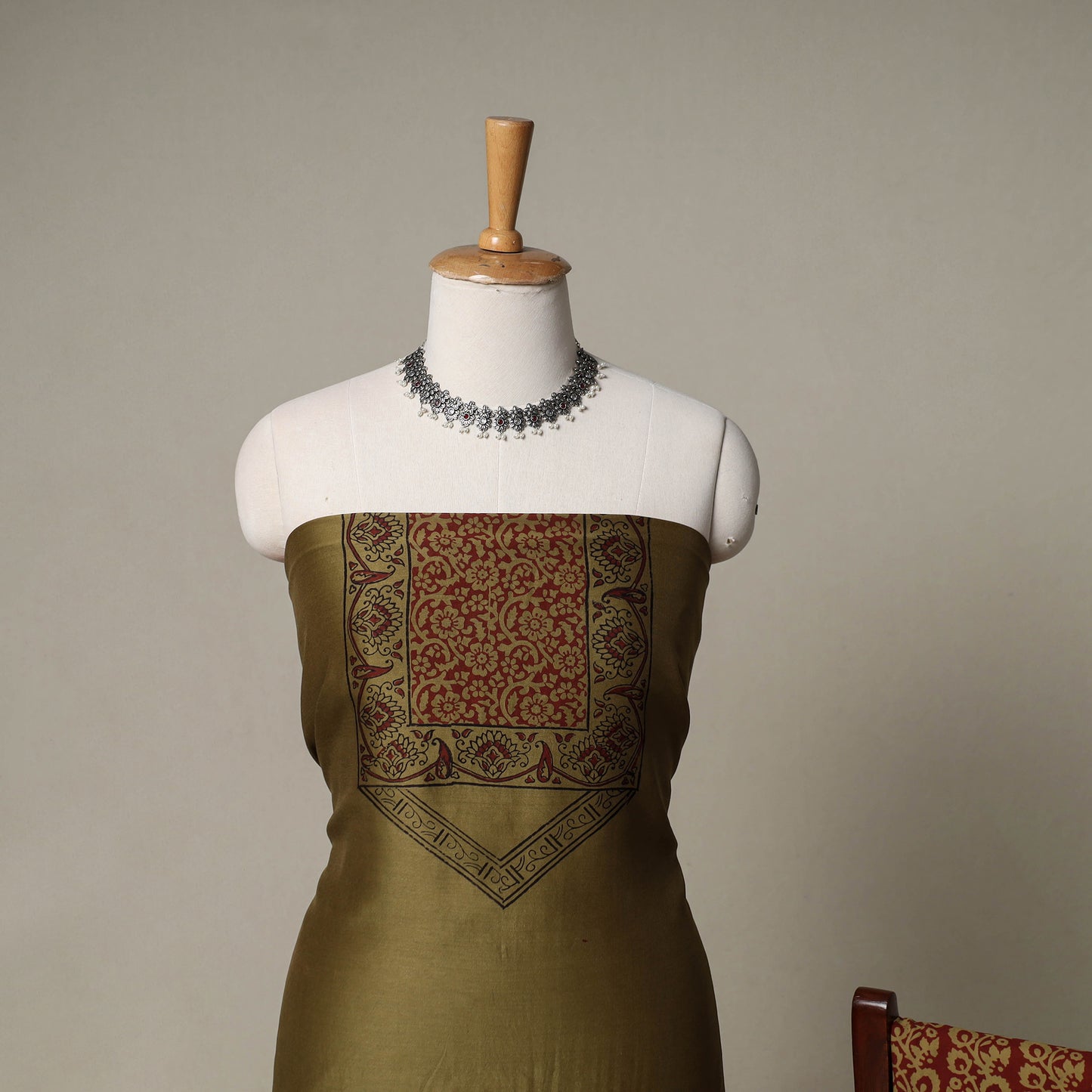 Bagh Hand Block Print Natural Dyed Chanderi Silk 3pc Unstitched Dress Material Suit Set 38