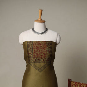 Bagh Hand Block Print Natural Dyed Chanderi Silk 3pc Unstitched Dress Material Suit Set 38