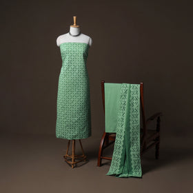 Applique Cutwork Cotton Unstitched Dress Material: Kurta, Bottom & Dupatta 34