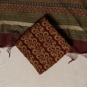 Bagh Hand Block Print Natural Dyed Chanderi Silk 3pc Unstitched Dress Material Suit Set 38