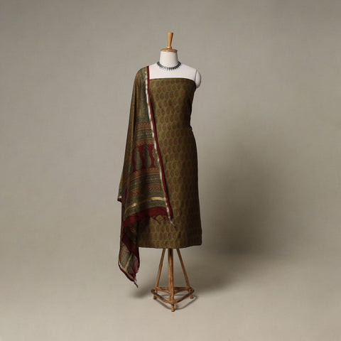Bagh Hand Block Print Natural Dyed Chanderi Silk 3pc Unstitched Dress Material Suit Set 39