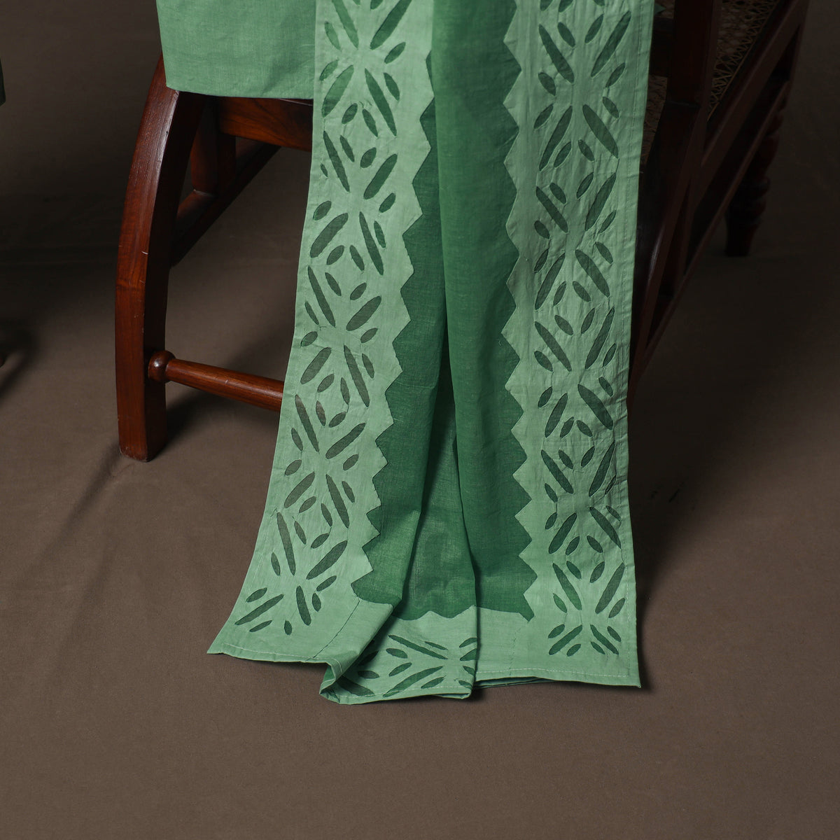 Applique Cutwork Cotton Unstitched Dress Material: Kurta, Bottom & Dupatta 34