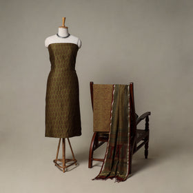 Bagh Hand Block Print Natural Dyed Chanderi Silk 3pc Unstitched Dress Material Suit Set 39