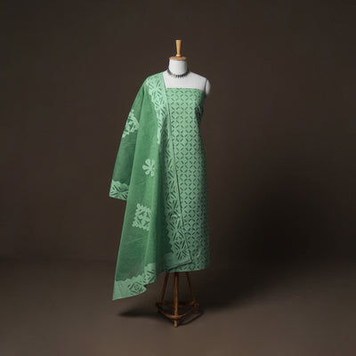Applique Cutwork Cotton Unstitched Dress Material: Kurta, Bottom & Dupatta 34