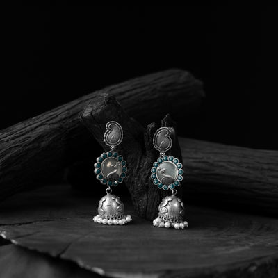Grey - saanjh bela peacock & paisley oxidised jhumka